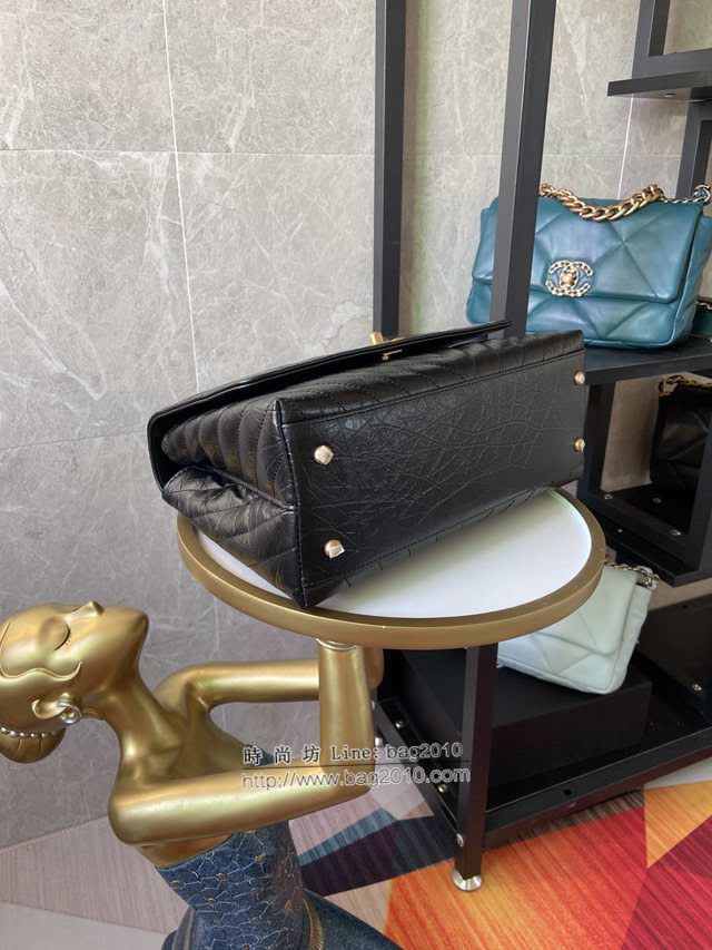 Chanel女包 香奈兒專櫃V格油臘皮配與油臘皮手柄口蓋包 Chanel單肩斜挎手提女包 92991  djc4182